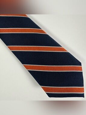 Tommy Hilfiger 100% Silk Repp Tie Navy Blue Orange White Classic Timeless Preppy